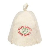 Шапка войлок с вышивкой Баня парит, силу дарит! Банные штучк арт.41169 1/20 (Б/Ш) ЧЗ  Шапка войлок с вышивкой Баня парит, силу дарит! Банные штучк арт.41169 1/20 (Б/Ш) ЧЗ