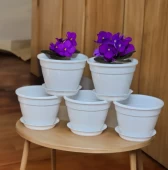 Антик фиалочница горшок с поддоном 0,75л d13 h9,5 белый 1/12/60 (ТехПласт)