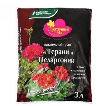 ЦБ-00011991_Грунт Цветочный Рай для Герани и Пеларгонии 3л (БХЗ)