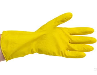 Перчатки латексные хозяйственные с хлопковым напылением желтые M 112 (2)