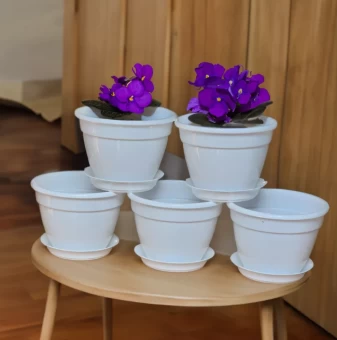 Антик фиалочница горшок с поддоном 0,75л d13 h9,5 белый 11260 (ТехПласт) (2)